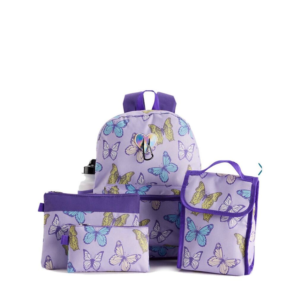 Butterfly Print 6 Piece Set Matching Backpack, Lunchbox, Pencil Case, and more